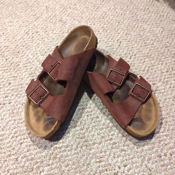 Birkenstock Arizona Sandals Womens 37 US 6 Brown Slides Hippie Festival - Picture 1 of 7